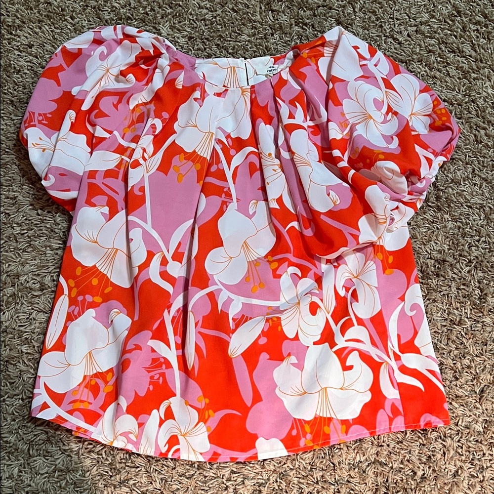 Entro Red and Pink Floral Blouse Size L